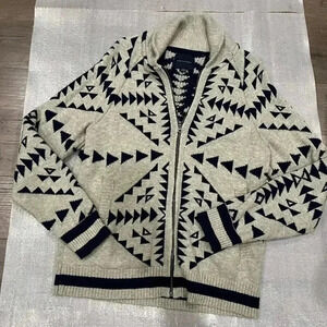 [L] American Eagle Outfitters Sweater Knitted Aztec Geometric Gray  Zip Up Mens